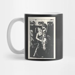 Double Bass time blues black and white Linoprint Mug